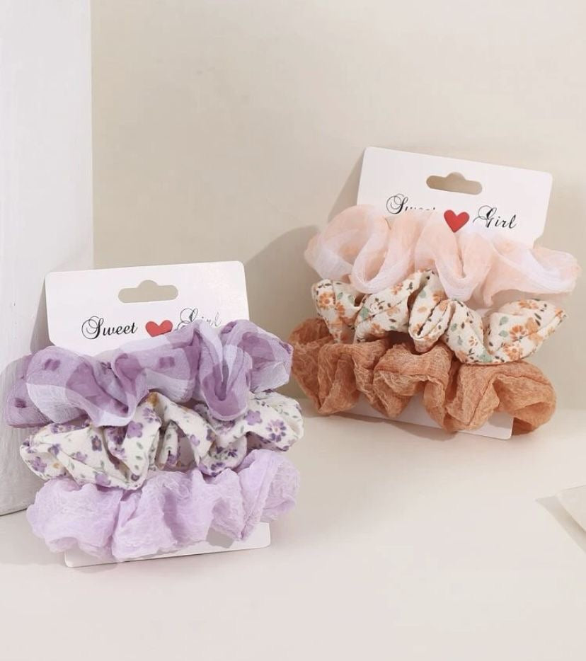 Bundle of 3 Cute Printed Scrunchies