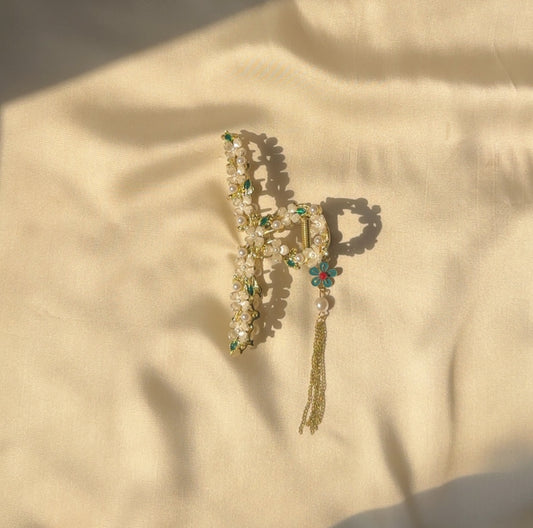 Floral Hair Claw with Tassels (Large)
